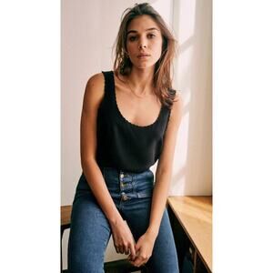 Sezane 32 Lucie silk Black Scallop Tank